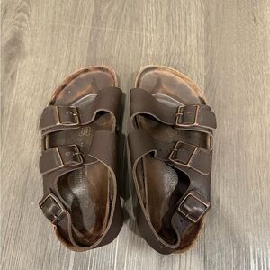 Birkenstock Black Leather Sandals with Metal Buckles
